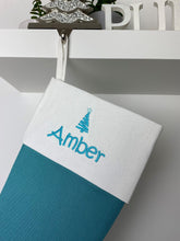 Load image into Gallery viewer, Christmas Stocking Aqua / Ivory with Aqua Tones - Personalised Embroidered