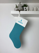 Load image into Gallery viewer, Christmas Stocking Aqua / Ivory with Aqua Tones - Personalised Embroidered