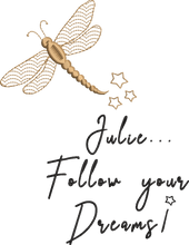 Load image into Gallery viewer, Organic Tote Bag 'Dragonfly' and 'Follow your Dreams'- Personalised Embroidered