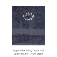Load image into Gallery viewer, Soft and Fluffy 'Mr' 'Mrs' Dainty Leaf Design Towel