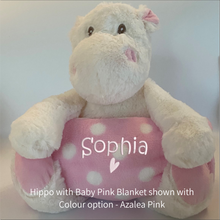 Load image into Gallery viewer, Hippo and Pink & White Spot Blanket Baby Gift - Personalised Embroidered