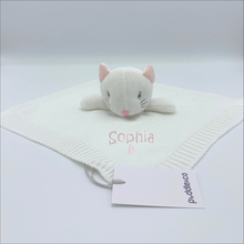 Load image into Gallery viewer, Baby Knitted White Kitten Comforter Gift - Personalised Embroidered
