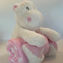 Load image into Gallery viewer, Hippo and Pink & White Spot Blanket Baby Gift - Personalised Embroidered