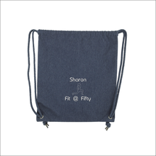 Load image into Gallery viewer, Organic Fitness Bag - 'Name' with Fitness Logo and 'Wording' Personalised Embroidered