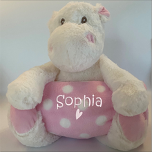 Load image into Gallery viewer, Hippo and Pink & White Spot Blanket Baby Gift - Personalised Embroidered