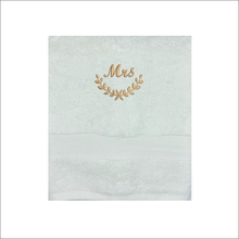 Load image into Gallery viewer, Soft and Fluffy 'Mr' 'Mrs' Dainty Leaf Design Towel