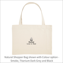 Load image into Gallery viewer, Organic Shopper Bag 'Loves to Shop' - Personalised Embroidered