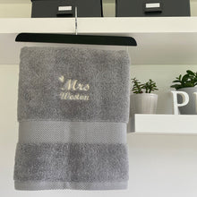 Load image into Gallery viewer, Soft and Fluffy 'Mr' 'Mrs' Name Design Towel