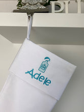 Load image into Gallery viewer, Christmas Stocking White with Aqua Tones - Personalised Embroidered