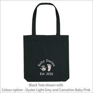 Organic Tote Bag 'Baby Name'- Personalised Embroidered