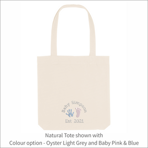 Organic Tote Bag 'Baby Name'- Personalised Embroidered