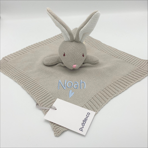 Baby Knitted Beige Rabbit Comforter Gift - Personalised Embroidered