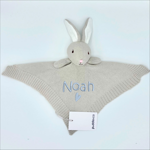 Baby Knitted Beige Rabbit Comforter Gift - Personalised Embroidered