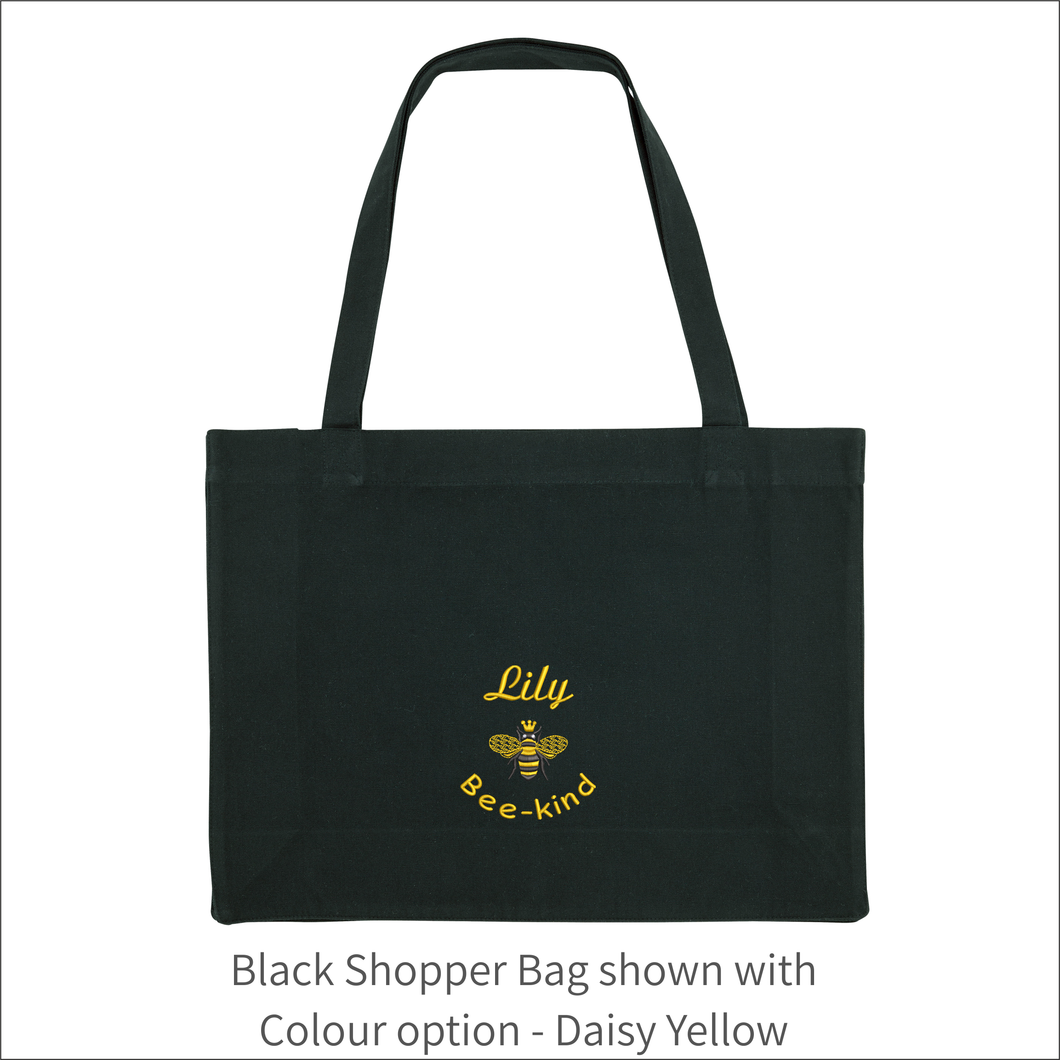 Organic Shopper Bag 'Name' and 'Bee' - Personalised Embroidered