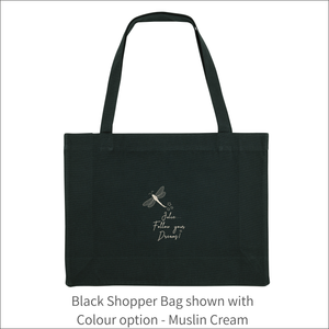 Organic Shopper Bag 'Dragonfly' and 'Follow your Dreams' - Personalised Embroidered