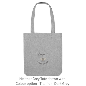 Organic Tote Bag 'Name' and 'Bee' - Personalised Embroidered