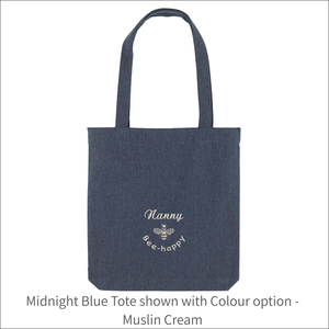 Organic Tote Bag 'Name' and 'Bee' - Personalised Embroidered