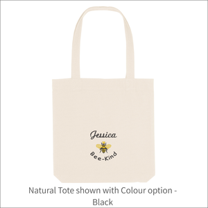 Organic Tote Bag 'Name' and 'Bee' - Personalised Embroidered