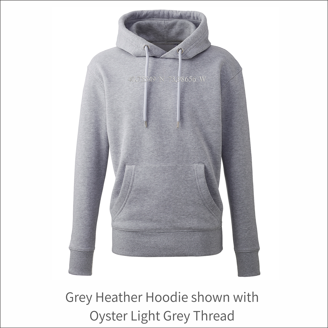 Unisex Organic Soft Luxuriously Thick Hoodie - 'GPS Coordinates' Personalised Embroidered