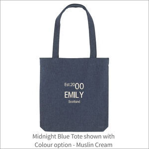 Organic Tote Bag 'Glam'- Personalised Embroidered