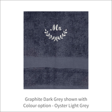 Load image into Gallery viewer, Soft and Fluffy &#39;Mr&#39; &#39;Mrs&#39; Dainty Leaf Design Towel
