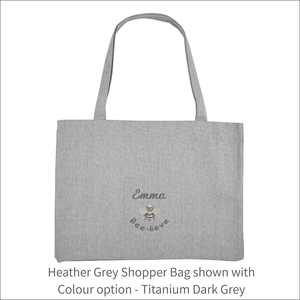 Organic Shopper Bag 'Name' and 'Bee' - Personalised Embroidered