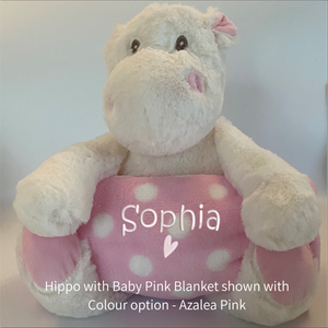 Hippo and Pink & White Spot Blanket Baby Gift - Personalised Embroidered