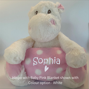 Hippo and Pink & White Spot Blanket Baby Gift - Personalised Embroidered