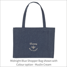 Load image into Gallery viewer, Organic Shopper Bag &#39;Name&#39; and &#39;Bee&#39; - Personalised Embroidered
