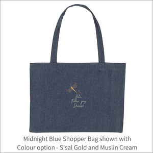 Organic Shopper Bag 'Dragonfly' and 'Follow your Dreams' - Personalised Embroidered