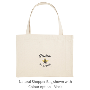 Organic Shopper Bag 'Name' and 'Bee' - Personalised Embroidered