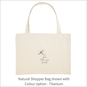 Organic Shopper Bag 'Dragonfly' and 'Follow your Dreams' - Personalised Embroidered