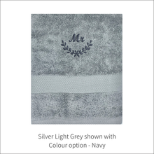 Load image into Gallery viewer, Soft and Fluffy &#39;Mr&#39; &#39;Mrs&#39; Dainty Leaf Design Towel
