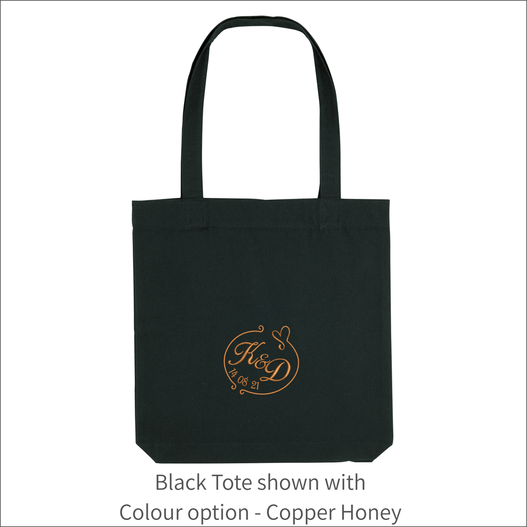 Organic Tote Bag 'Wedding Initials'- Personalised Embroidered