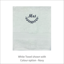 Load image into Gallery viewer, Soft and Fluffy &#39;Mr&#39; &#39;Mrs&#39; Dainty Leaf Design Towel
