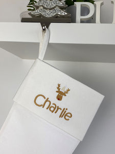 Christmas Stocking Ivory with Gold Tones - Personalised Embroidered