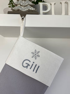 Christmas Stocking Light Grey / Ivory with Grey Tones - Personalised Embroidered