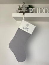 Load image into Gallery viewer, Christmas Stocking Light Grey / Ivory with Grey Tones - Personalised Embroidered
