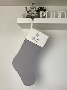 Christmas Stocking Light Grey / Ivory with Grey Tones - Personalised Embroidered