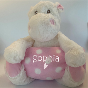 Hippo and Pink & White Spot Blanket Baby Gift - Personalised Embroidered