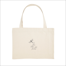 Load image into Gallery viewer, Organic Shopper Bag &#39;Dragonfly&#39; and &#39;Follow your Dreams&#39; - Personalised Embroidered
