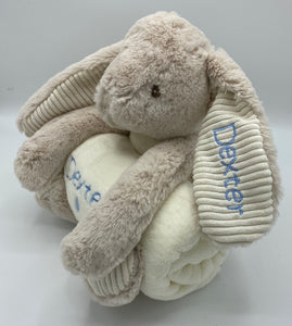 Bunny Rabbit and Blanket Baby Gift - Personalised Embroidered