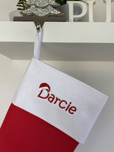 Load image into Gallery viewer, Christmas Stocking Red / White with Xmas Tones - Personalised Embroidered
