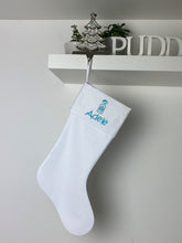 Load image into Gallery viewer, Christmas Stocking White with Aqua Tones - Personalised Embroidered
